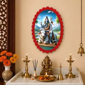 Lord Shiva Wall Decorative Showpiece 6 X 8 Inch | 4 MM MDF Wooden Glossy Sublimation Print | Back Hook Wall Hanging | Home Temple & Living Room Decor (F57873)