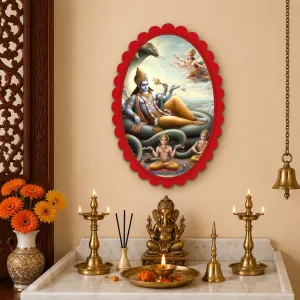Lord Vishnu Wall Decorative Showpiece 6 X 8 Inch | 4 MM MDF Wooden Glossy Sublimation Print | Back Hook Wall Hanging | Home Temple & Living Room Decor (F57878) Lord Vishnu Wall Decorative Showpiece 6 X 8 Inch | 4 MM MDF Wooden Glossy Sublimation Print | Back Hook Wall Hanging | Home Temple & Living Room Decor (F57878)