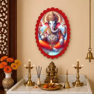 Ganesha Wall Decorative Showpiece 6 X 8 Inch | 4 MM MDF Wooden Glossy Sublimation Print | Back Hook Wall Hanging | Home Temple & Living Room Decor (F57884)
