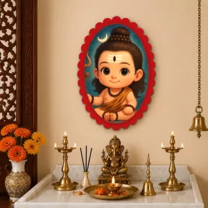 Lord Shiva Wall Decorative Showpiece 6 X 8 Inch | 4 MM MDF Wooden Glossy Sublimation Print | Back Hook Wall Hanging | Home Temple & Living Room Decor (F57894)