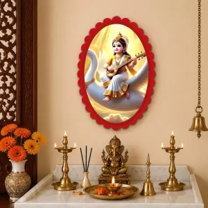 Saraswati Wall Decorative Showpiece 6 X 8 Inch | 4 MM MDF Wooden Glossy Sublimation Print | Back Hook Wall Hanging | Home Temple & Living Room Decor (F57898) Saraswati Wall Decorative Showpiece 6 X 8 Inch | 4 MM MDF Wooden Glossy Sublimation Print | Back Hook Wall Hanging | Home Temple & Living Room Decor (F57898)