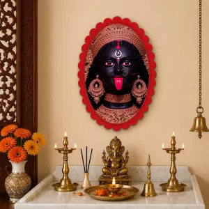 Kali Wall Decorative Showpiece 6 X 8 Inch | 4 MM MDF Wooden Glossy Sublimation Print | Back Hook Wall Hanging | Home Temple & Living Room Decor (F57919)