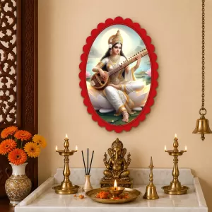 Goddess Saraswati Wall Decorative Showpiece 6 X 8 Inch | 4 MM MDF Wooden Glossy Sublimation Print | Back Hook Wall Hanging | Home Temple & Living Room Decor (F57972) Goddess Saraswati Wall Decorative Showpiece 6 X 8 Inch | 4 MM MDF Wooden Glossy Sublimation Print | Back Hook Wall Hanging | Home Temple & Living Room Decor (F57972)