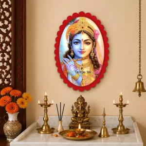 Radha Krishna Wall Decorative Showpiece 6 X 8 Inch | 4 MM MDF Wooden Glossy Sublimation Print | Back Hook Wall Hanging | Home Temple & Living Room Decor (F57984)