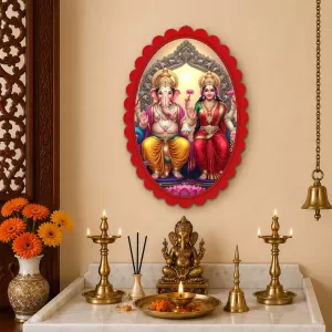 Ganesha And Lakshmi Wall Decorative Showpiece 6 X 8 Inch | 4 MM MDF Wooden Glossy Sublimation Print | Back Hook Wall Hanging | Home Temple & Living Room Decor (F57994) Ganesha And Lakshmi Wall Decorative Showpiece 6 X 8 Inch | 4 MM MDF Wooden Glossy Sublimation Print | Back Hook Wall Hanging | Home Temple & Living Room Decor (F57994)