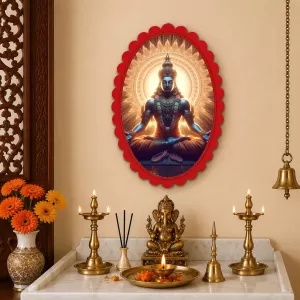 Lord Shiva Wall Decorative Showpiece 6 X 8 Inch | 4 MM MDF Wooden Glossy Sublimation Print | Back Hook Wall Hanging | Home Temple & Living Room Decor (F58007)