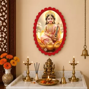 Lord Krishna Wall Decorative Showpiece 6 X 8 Inch | 4 MM MDF Wooden Glossy Sublimation Print | Back Hook Wall Hanging | Home Temple & Living Room Decor (F58009)