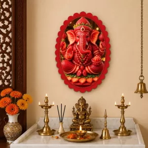Ganesha Wall Decorative Showpiece 6 X 8 Inch | 4 MM MDF Wooden Glossy Sublimation Print | Back Hook Wall Hanging | Home Temple & Living Room Decor (F58019)
