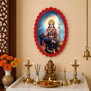 Shani Dev Wall Decorative Showpiece 6 X 8 Inch | 4 MM MDF Wooden Glossy Sublimation Print | Back Hook Wall Hanging | Home Temple & Living Room Decor (F58025) Shani Dev Wall Decorative Showpiece 6 X 8 Inch | 4 MM MDF Wooden Glossy Sublimation Print | Back Hook Wall Hanging | Home Temple & Living Room Decor (F58025)