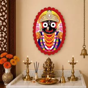 Jagannath Wall Decorative Showpiece 6 X 8 Inch | 4 MM MDF Wooden Glossy Sublimation Print | Back Hook Wall Hanging | Home Temple & Living Room Decor (F58034)