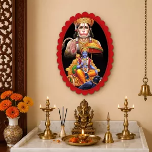 Hanuman Wall Decorative Showpiece 6 X 8 Inch | 4 MM MDF Wooden Glossy Sublimation Print | Back Hook Wall Hanging | Home Temple & Living Room Decor (F58041)