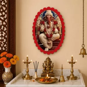 Ganesha Wall Decorative Showpiece 6 X 8 Inch | 4 MM MDF Wooden Glossy Sublimation Print | Back Hook Wall Hanging | Home Temple & Living Room Decor (F58048)