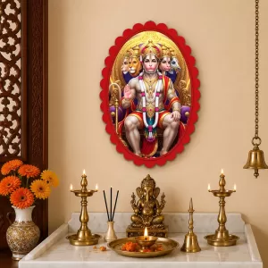 Hanuman Wall Decorative Showpiece 6 X 8 Inch | 4 MM MDF Wooden Glossy Sublimation Print | Back Hook Wall Hanging | Home Temple & Living Room Decor (F58058)