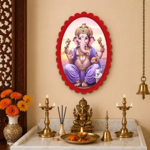 Ganesha Wall Decorative Showpiece 6 X 8 Inch | 4 MM MDF Wooden Glossy Sublimation Print | Back Hook Wall Hanging | Home Temple & Living Room Decor (F58068)