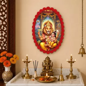 Narasimha Wall Decorative Showpiece 6 X 8 Inch | 4 MM MDF Wooden Glossy Sublimation Print | Back Hook Wall Hanging | Home Temple & Living Room Decor (F58070)