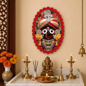 Jagannatha Wall Decorative Showpiece 6 X 8 Inch | 4 MM MDF Wooden Glossy Sublimation Print | Back Hook Wall Hanging | Home Temple & Living Room Decor (F58092)