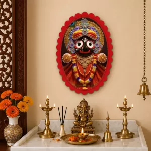 Jagannatha Wall Decorative Showpiece 6 X 8 Inch | 4 MM MDF Wooden Glossy Sublimation Print | Back Hook Wall Hanging | Home Temple & Living Room Decor (F58113)