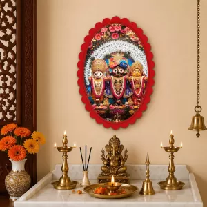 Jagannath, Balabhadra, And Subhadra Wall Decorative Showpiece 6 X 8 Inch | 4 MM MDF Wooden Glossy Sublimation Print | Back Hook Wall Hanging | Home Temple & Living Room Decor (F58150) Jagannath, Balabhadra, And Subhadra Wall Decorative Showpiece 6 X 8 Inch | 4 MM MDF Wooden Glossy Sublimation Print | Back Hook Wall Hanging | Home Temple & Living Room Decor (F58150)