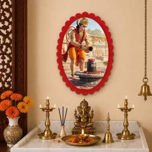 Hanuman Wall Decorative Showpiece 6 X 8 Inch | 4 MM MDF Wooden Glossy Sublimation Print | Back Hook Wall Hanging | Home Temple & Living Room Decor (F58158)