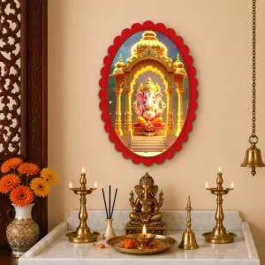 Ganesha Wall Decorative Showpiece 6 X 8 Inch | 4 MM MDF Wooden Glossy Sublimation Print | Back Hook Wall Hanging | Home Temple & Living Room Decor (F58164)