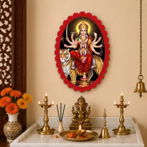 Durga Wall Decorative Showpiece 6 X 8 Inch | 4 MM MDF Wooden Glossy Sublimation Print | Back Hook Wall Hanging | Home Temple & Living Room Decor (F58168) Durga Wall Decorative Showpiece 6 X 8 Inch | 4 MM MDF Wooden Glossy Sublimation Print | Back Hook Wall Hanging | Home Temple & Living Room Decor (F58168)