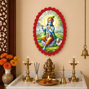 Krishna Wall Decorative Showpiece 6 X 8 Inch | 4 MM MDF Wooden Glossy Sublimation Print | Back Hook Wall Hanging | Home Temple & Living Room Decor (F58176) Krishna Wall Decorative Showpiece 6 X 8 Inch | 4 MM MDF Wooden Glossy Sublimation Print | Back Hook Wall Hanging | Home Temple & Living Room Decor (F58176)