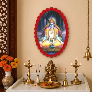 Lord Vishnu Wall Decorative Showpiece 6 X 8 Inch | 4 MM MDF Wooden Glossy Sublimation Print | Back Hook Wall Hanging | Home Temple & Living Room Decor (F58187)