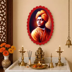 Swami Vivekananda Wall Decorative Showpiece 6 X 8 Inch | 4 MM MDF Wooden Glossy Sublimation Print | Back Hook Wall Hanging | Home Temple & Living Room Decor (F58203)