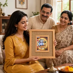 Lord Bramaha Vishna Maeshawr Laminated Jute Wall Photo Frame, 14 X 16 Inch (F173943) Lord Bramaha Vishna Maeshawr Laminated Jute Wall Photo Frame, 14 X 16 Inch (F173943)
