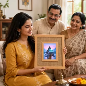 Lord Shiva Laminated Jute Wall Photo Frame, 14 X 16 Inch (F173952)