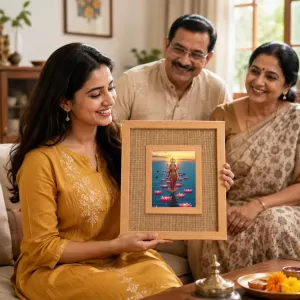 Goddess Lakshmi Laminated Jute Wall Photo Frame, 14 X 16 Inch (F173981)