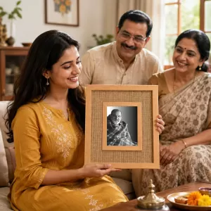 Neem Karoli Baba Laminated Jute Wall Photo Frame, 14 X 16 Inch (F174016) Neem Karoli Baba Laminated Jute Wall Photo Frame, 14 X 16 Inch (F174016)