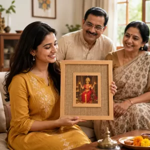 Maha Lakshmi Laminated Jute Wall Photo Frame, 14 X 16 Inch (F174075)