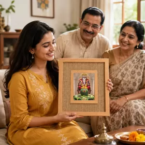 Lord Ganesha Laminated Jute Wall Photo Frame, 14 X 16 Inch (F174218)