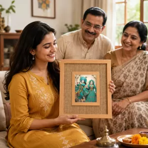 Radha Krishna Laminated Jute Wall Photo Frame, 14 X 16 Inch (F174318) Radha Krishna Laminated Jute Wall Photo Frame, 14 X 16 Inch (F174318)