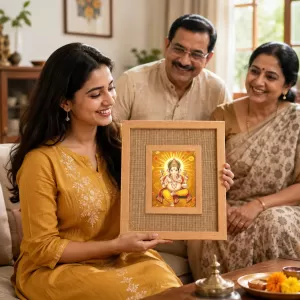 Lord Ganesha Laminated Jute Wall Photo Frame, 14 X 16 Inch (F174396)