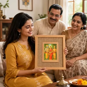Ram Sita Lakshman Laminated Jute Wall Photo Frame, 14 X 16 Inch (F174482)