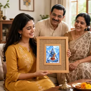 Lord Shiva Laminated Jute Wall Photo Frame, 14 X 16 Inch (F174492)