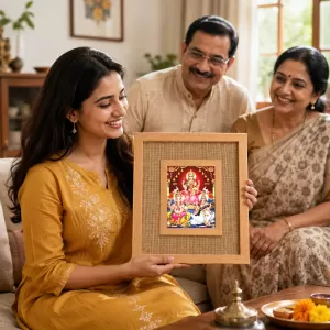 Lord Ganesh Laminated Jute Wall Photo Frame, 14 X 16 Inch (F174539)