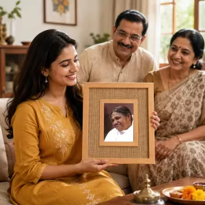 Mata Amritanandamayi Laminated Jute Wall Photo Frame, 14 X 16 Inch (F174596) Mata Amritanandamayi Laminated Jute Wall Photo Frame, 14 X 16 Inch (F174596)