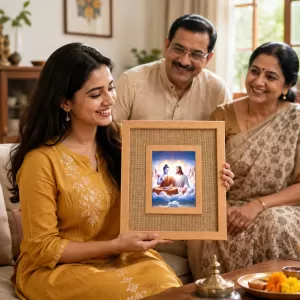 Buddha And Jesus Christ Laminated Jute Wall Photo Frame, 14 X 16 Inch (F174625)