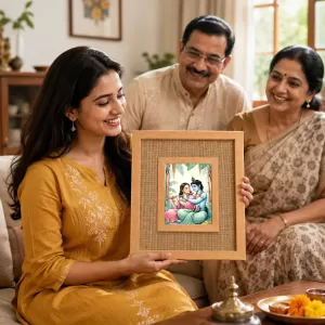 Radha Krishna Laminated Jute Wall Photo Frame, 14 X 16 Inch (F174639) Radha Krishna Laminated Jute Wall Photo Frame, 14 X 16 Inch (F174639)