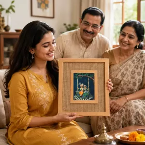 Radha Krishna Laminated Jute Wall Photo Frame, 14 X 16 Inch (F174707) Radha Krishna Laminated Jute Wall Photo Frame, 14 X 16 Inch (F174707)