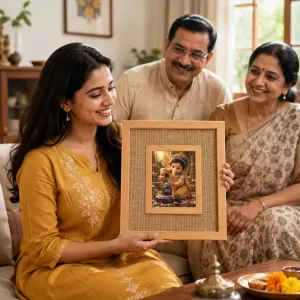 Lord Ganesha Laminated Jute Wall Photo Frame, 14 X 16 Inch (F174851)