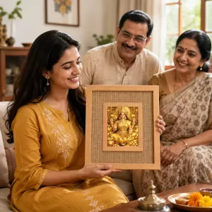 Goddess Lakshmi Laminated Jute Wall Photo Frame, 14 X 16 Inch (F174896) Goddess Lakshmi Laminated Jute Wall Photo Frame, 14 X 16 Inch (F174896)