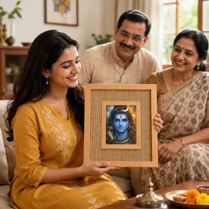Lord Shiva Laminated Jute Wall Photo Frame, 14 X 16 Inch (F174898)