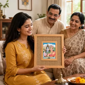 Shiva Parvati Laminated Jute Wall Photo Frame, 14 X 16 Inch (F174925)