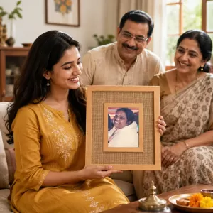 Mata Amritanandamayi Laminated Jute Wall Photo Frame, 14 X 16 Inch (F174973) Mata Amritanandamayi Laminated Jute Wall Photo Frame, 14 X 16 Inch (F174973)
