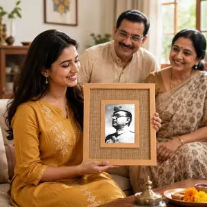 Subhas Chandra Bose Laminated Jute Wall Photo Frame, 14 X 16 Inch (F175006)