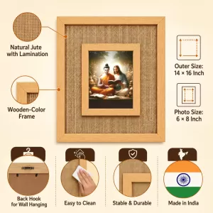 Buddha And Jesus Christ Laminated Jute Wall Photo Frame, 14 X 16 Inch (F173933)